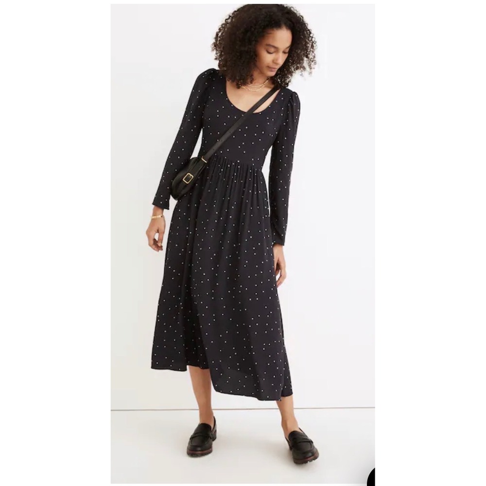Madewell Alicia Long-Sleeve Scoopneck Midi Dress in Night‎ Stars Size 8